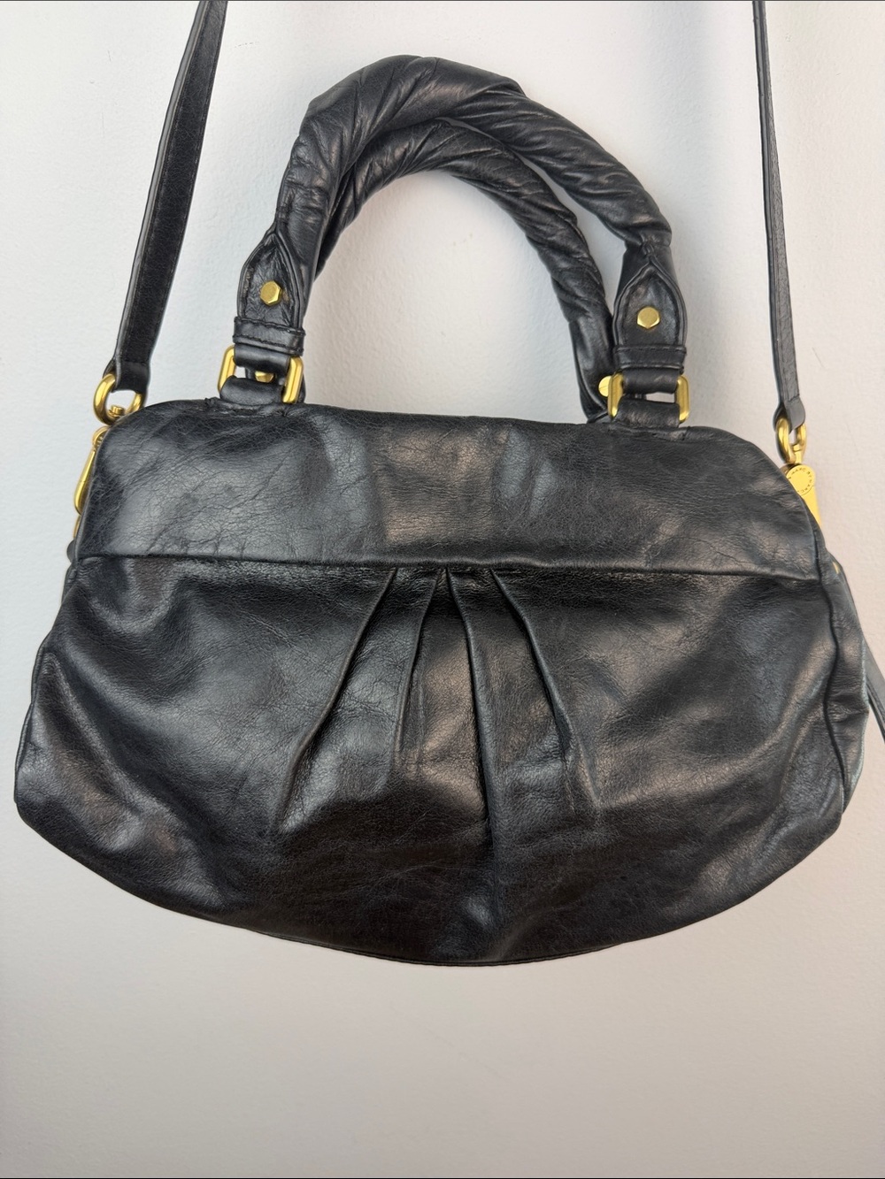 Vintage Marc By Marc Jacobs Leather Twisted Q Groove Satchel Black Y2K Purse - Picture 16 of 16